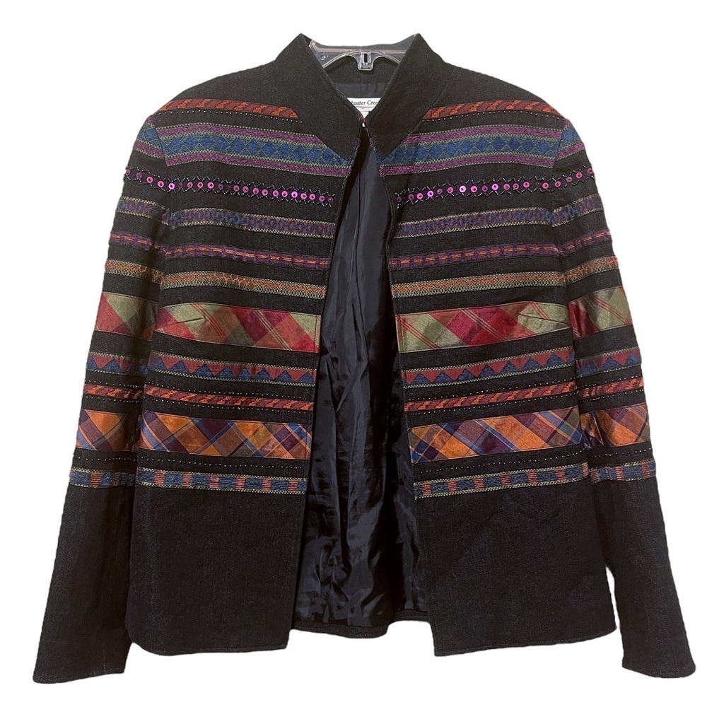 Coldwater Creek Tribal Western Print Stripe Black Jacket‎ Women's 10